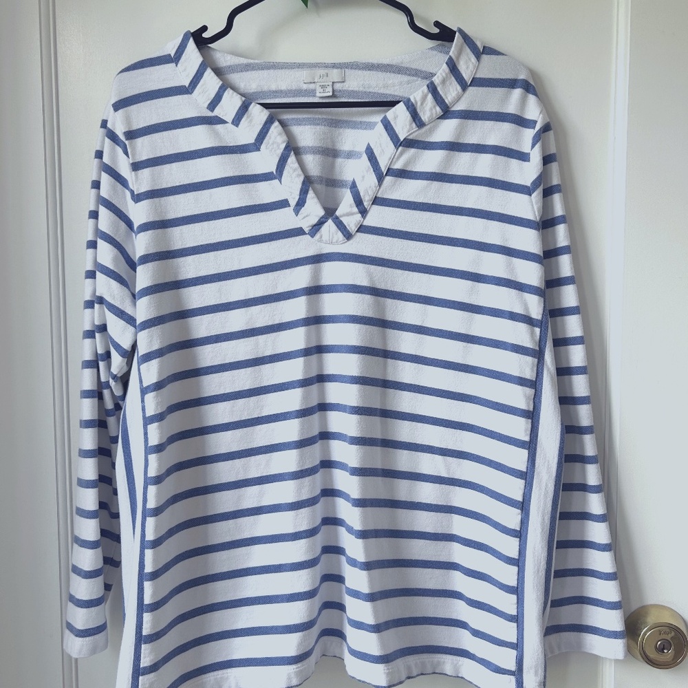 J. Jill 1X striped cozy tee sweatshirt PRETTY BLUE & WHITE